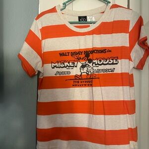 Disney Shirt Womens Orange Stripe Mickey Mouse Disney100 Sound Cartoons Eras